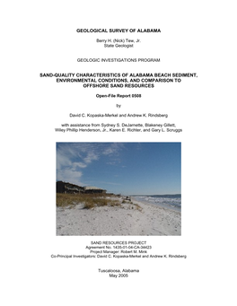 Sand-Quality Characteristics of Alabama Beach Sediment, Environmental Conditions, and Comparison to Offshore Sand Resources