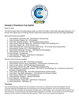 Humpty's Champions Cup Update