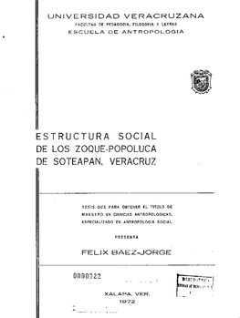 Estructura Social De Los Zoque-Popoluca De Soteapan, Veracruz