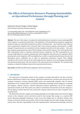 The Effect of Enterprise Resource Planning Sustainability on Operational Performance Through Planning and Control