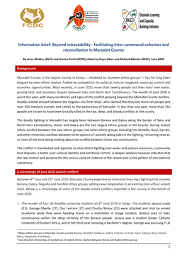 Information Brief: Beyond Intractability - Facilitating Inter-Communal Cohesion and Reconciliation in Marsabit County