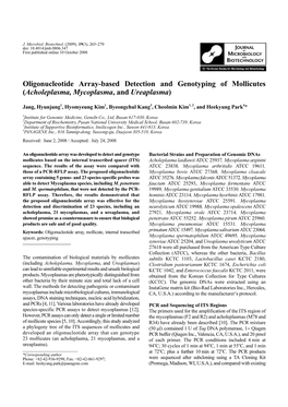 Oligonucleotide Array-Based Detection and Genotyping of Mollicutes (Acholeplasma, Mycoplasma, and Ureaplasma)