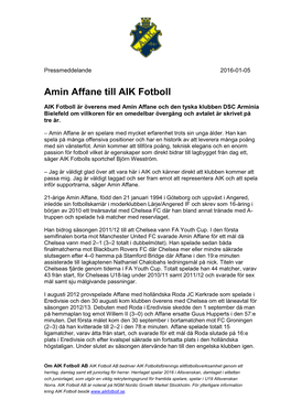 Amin Affane Till AIK Fotboll