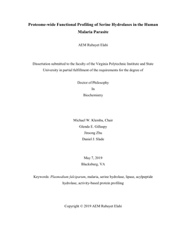 Proteome-Wide Functional Profiling of Serine Hydrolases in the Human Malaria Parasite