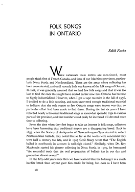 Folk Songs in Ontario