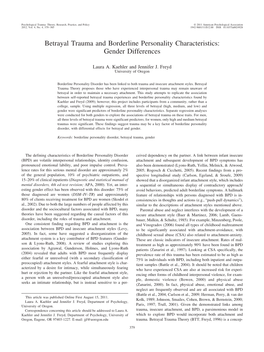 Betrayal Trauma and Borderline Personality Characteristics: Gender Differences