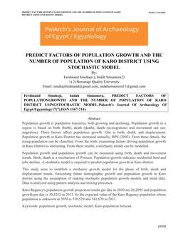 Predict Factors of Population Growth and the Number of Population of Karo Pjaee, 17 (6) (2020) District Using Stochastic Model