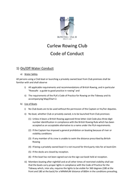 Curlew Rowing Club Code of Conduct