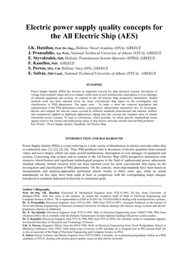 Electric Power Supply Quality Concepts for the All Electric Ship (AES)