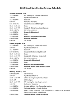 2018 Small Satellite Conference Schedule