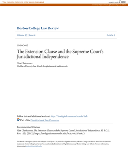 The Extension Clause and the Supreme Court's Jurisdictional Independence Alex Glashausser Washburn University Law School, Alex.Glashausser@Washburn.Edu