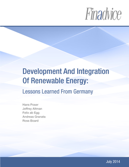 Development and Integration of Renewable Energy: Lessons Learned from Germany