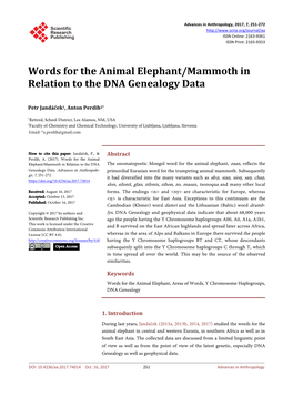 Words for the Animal Elephant/Mammoth in Relation to the DNA Genealogy Data