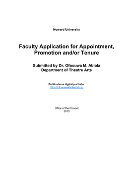 Faculty Application for Appointment, Promotion And/Or Tenure