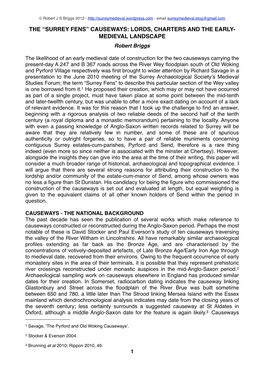 “SURREY FENS” CAUSEWAYS: LORDS, CHARTERS and the EARLY- MEDIEVAL LANDSCAPE Robert Briggs