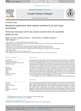 Reciprocal Protection from Natural Enemies in an Ant-Wasp Association