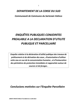 Enquêtes Publiques Conjointes Prealable a La Declaration D’Utilite Publique Et Parcellaire