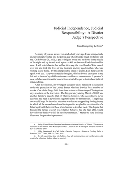 Judicial Independence, Judicial Responsibility: a District Judge's