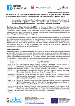 La Axencia De Doazón De Órganos E Sangue Invita a La Ciudadanía a Sumarse a Su Equipo Y Participar En La Campaña “Nadal 2019”