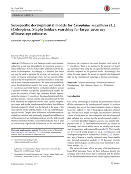 Sex-Specific Developmental Models for Creophilus Maxillosus (L.) (Coleoptera: Staphylinidae): Searching for Larger Accuracy of Insect Age Estimates