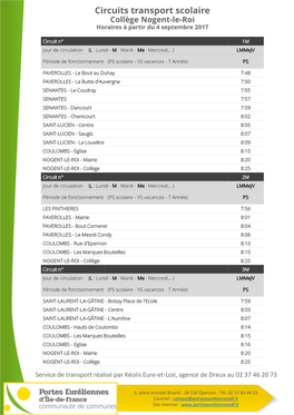 Circuits Transport Scolaire Collège Nogent-Le-Roi Horaires À Partir Du 4 Septembre 2017