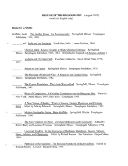 BEDE GRIFFITHS BIBLIOGRAPHY (August 2002) (Works in English Only)
