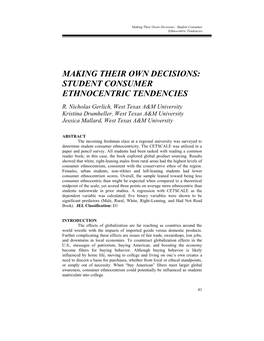 Student Consumer Ethnocentric Tendencies