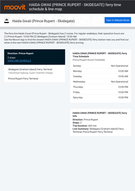 (PRINCE RUPERT - SKIDEGATE) Ferry Time Schedule & Line Map