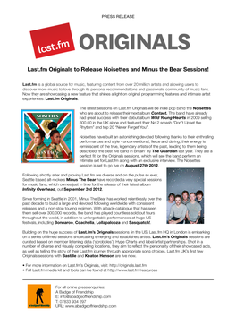 Last.Fm Originals Press Release