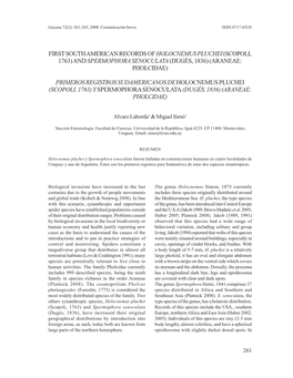 First South American Records of Holocnemus Pluchei (Scopoli, 1763) and Spermophora Senoculata (Dugès, 1836) (Araneae: Pholcidae)