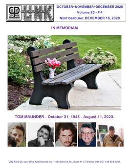 IN MEMORIAM TOM MAUNDER – October 31, 1943 – August 11, 2020