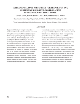 SUPPLEMENTAL FOOD PREFERENCE for the WEAVER ANT, a POTENTIAL BIOLOGICAL CONTROL AGENT of the MAHOGANY SHOOT BORER Grace T