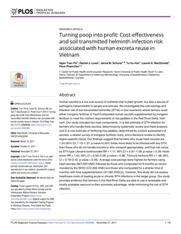 Cost-Effectiveness and Soil Transmitted Helminth Infection Risk Associated with Human Excreta Reuse in Vietnam