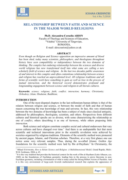 Relationship Between Faith and Science in the Major World Religions