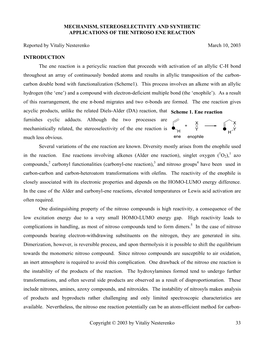 Mechanism, Stereoselectivity and Synthetic Applications of the Nitroso Ene Reaction