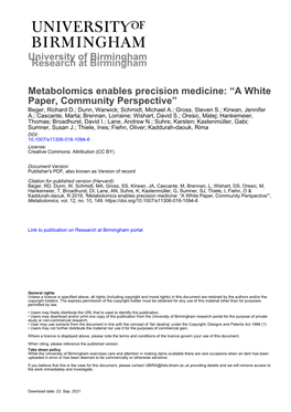 Metabolomics Enables Precision Medicine