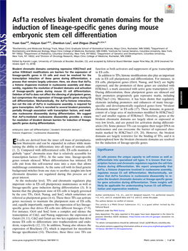 Asf1a Resolves Bivalent Chromatin Domains for the Induction of Lineage-Specific Genes During Mouse Embryonic Stem Cell Differentiation