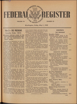 Title 3— the PRESIDENT Ommendation of the Secretary of Agri­ Culture, It Is Ordered As Follows: % the PRESIDENT Executive Order 10813 1