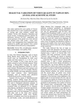 Dialectal Variation of Voice Quality in Taiwan Min: an Egg and Acoustical Study