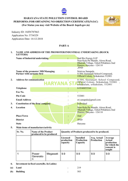 HARAYANA STATE POLLUTION CONTROL BOARD PERFORMA for OBTAINING NO OBJECTION CERTIFICATE(N.O.C) (For Status You May Visit Website of the Board- Hspcb.Gov.In)