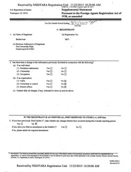 Supplemental Statement Washington, DC 20530 Pursuant to the Foreign Agents Registration Act of 1938, As Amended