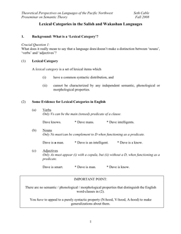 Lexical Categories in the Salish and Wakashan Languages