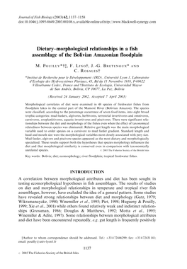 Dietary´–Morphological Relationships in a Fish Assemblage of the Bolivian Amazonian Floodplain