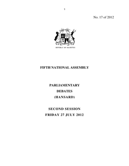 (Hansard) Second Session Friday 27 July 2012