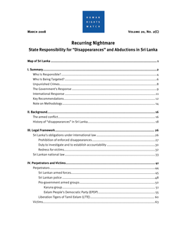 Recurring Nightmare State Responsibility for “Disappearances” and Abductions in Sri Lanka