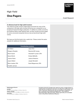 One-Pagers Credit Research