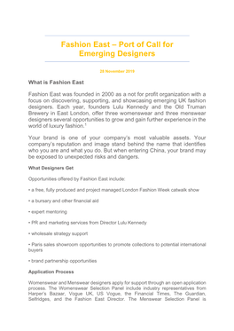 Fashion East – Port of Call for Emerging Designers