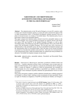 'Brownfields': Automotive Industrial Development in the Uk and in Portugal 1