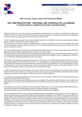 Art and Revolution - National Art Schools of La Habana Vittorio Garatti, Roberto Gottardi, Ricardo Porro