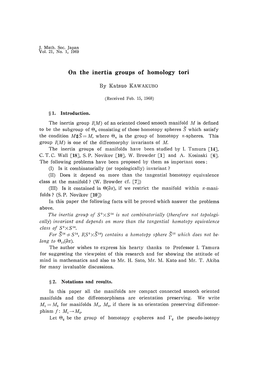 1. Introduction. the Inertia Group I(M) of an Oriented Closed Smooth Manifold M Is Defined